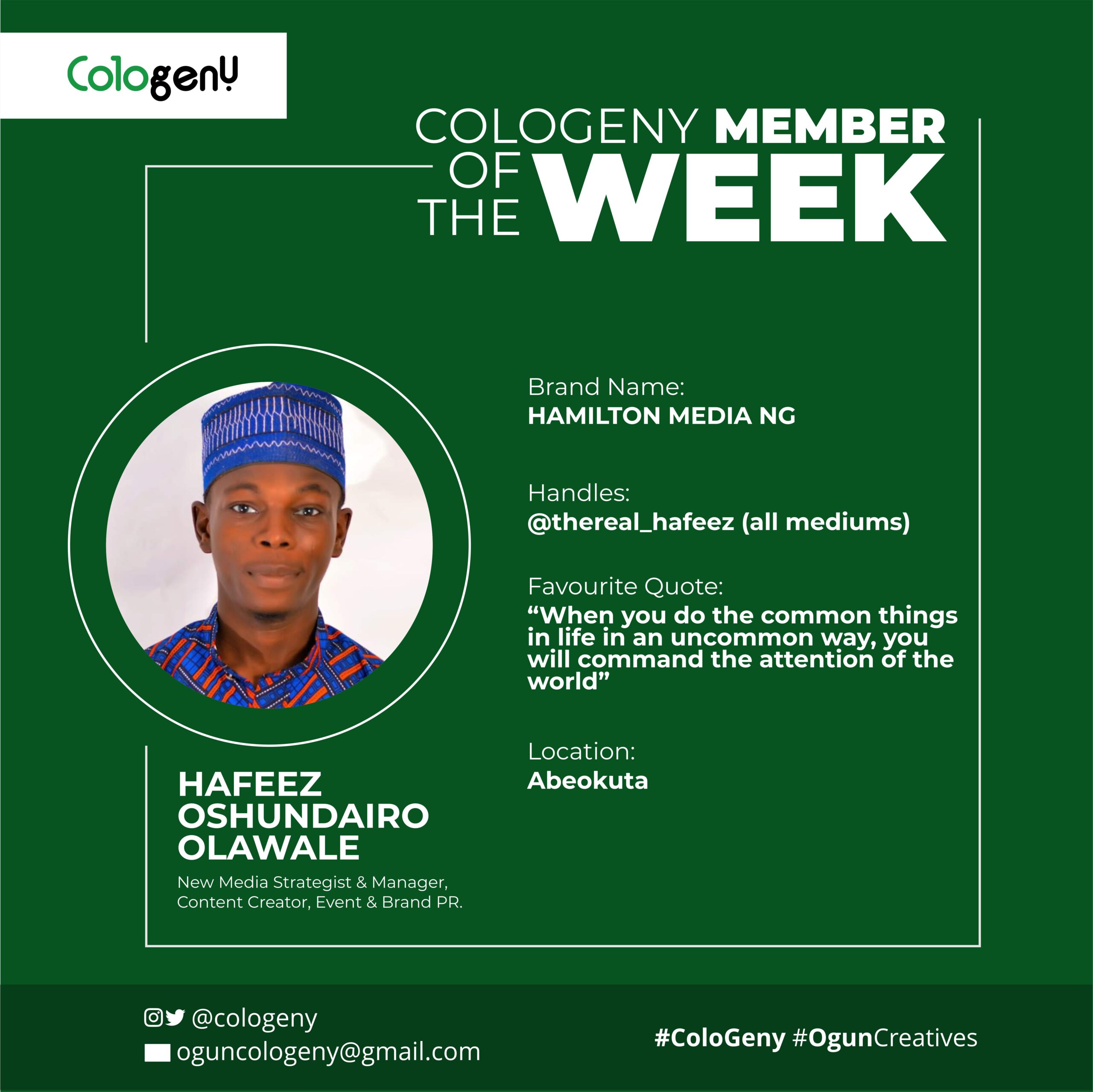 Read more about the article COLOGENY MEMBER OF THE WEEK 2