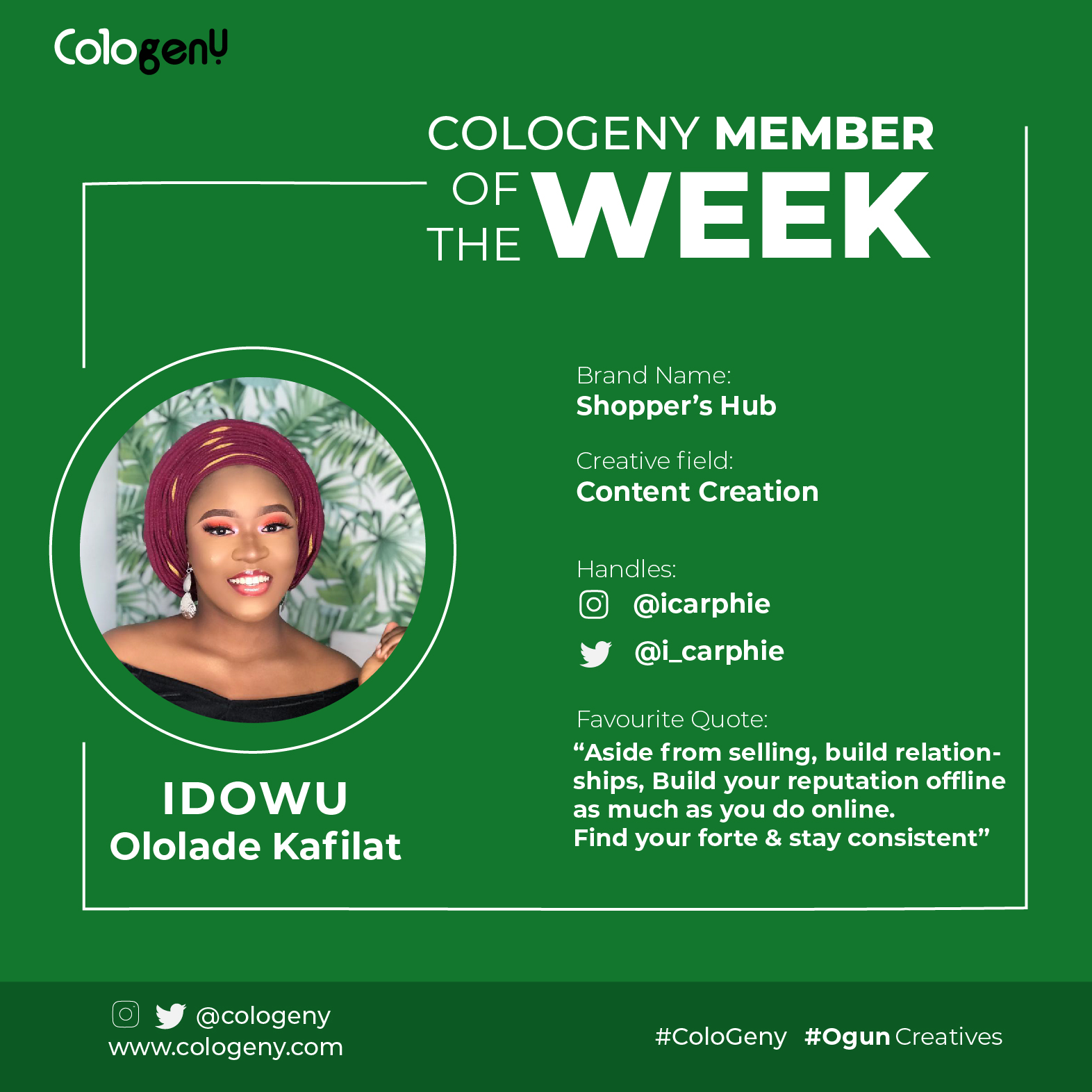 You are currently viewing COLOGENY MEMBER OF THE WEEK 11