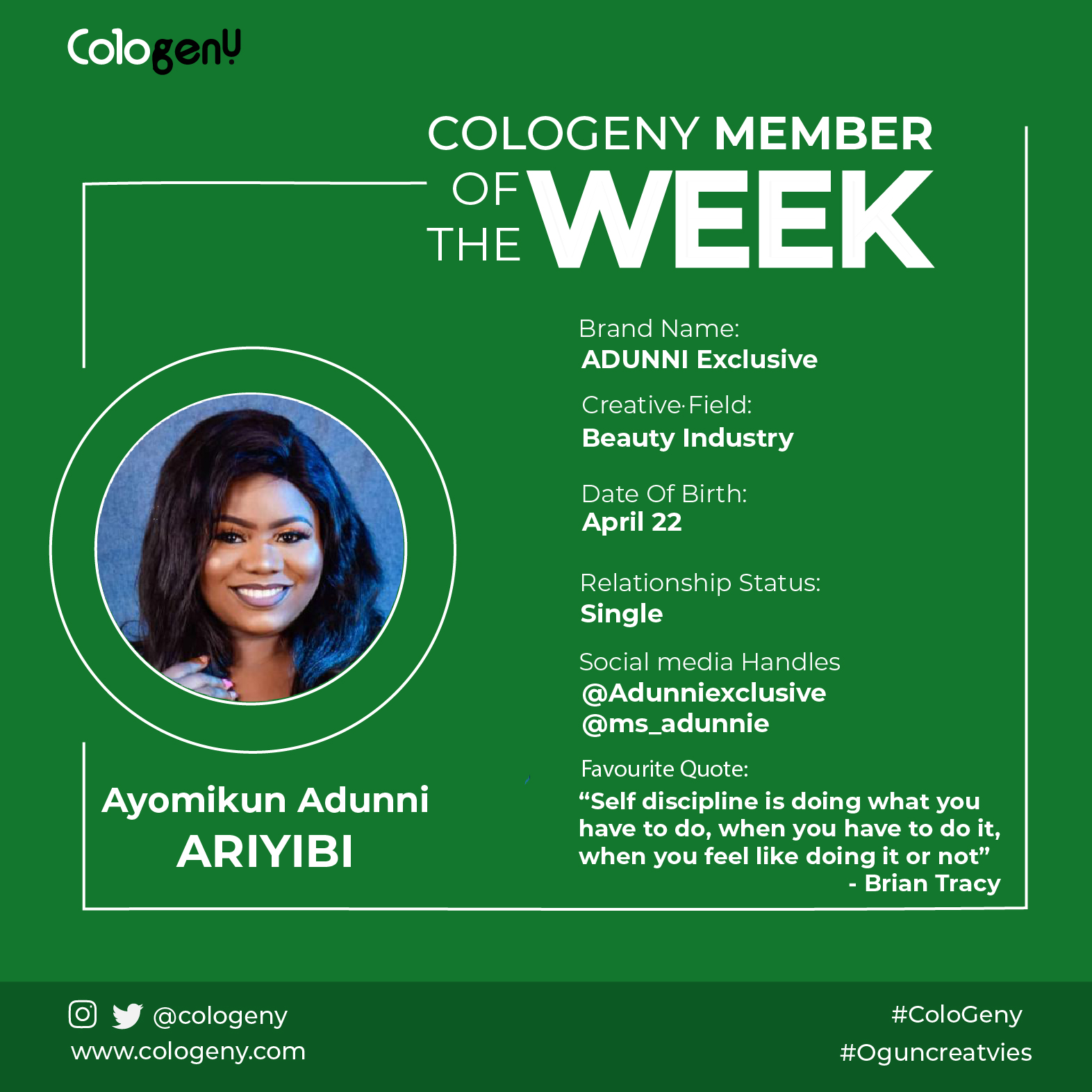 Read more about the article COLOGENY MEMBER OF THE WEEK 16